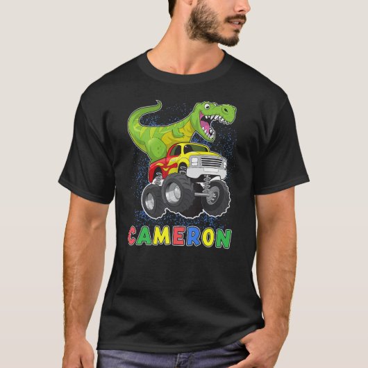T-shirt Cameron Personalized Dinosaur On A Monster Truck K (Devant)