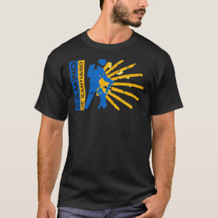 T-shirt Camino de Santiago. Way of St. James. Hiking logo.