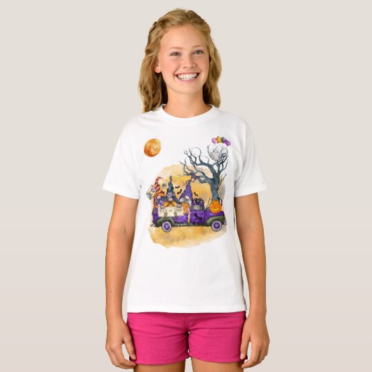 T-shirt Camion Avec 3 Gnomes, 2 Jack O'Lanterns & Ghost (Devant entier)