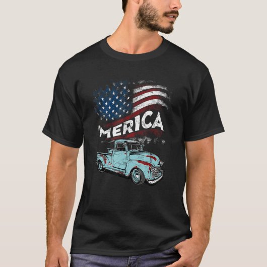 T-shirt Camion classique Merica Drapeau américain avec ram (Devant)