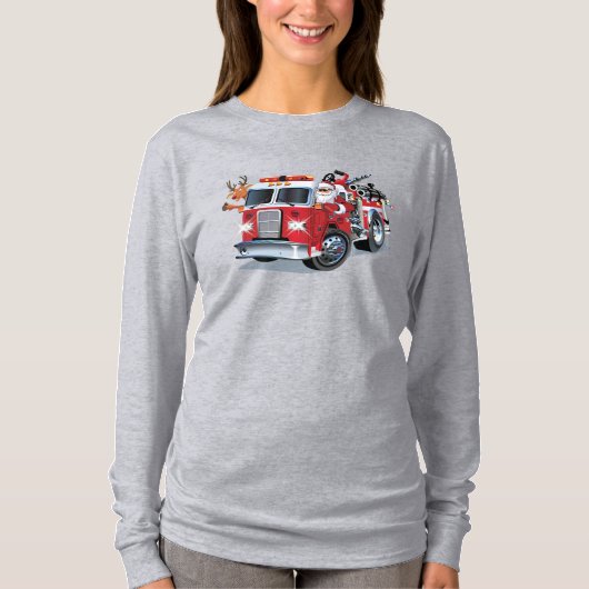 T-shirt Camion de feu de Noël de dessin animé (Devant)