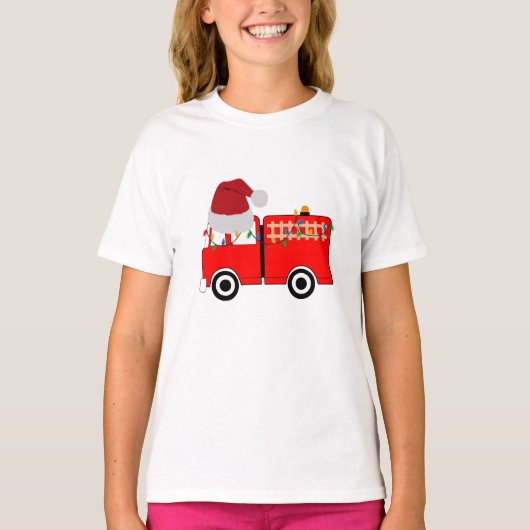 T-shirt Camion de feu rouge de Noël (Devant)