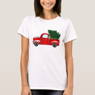 T-shirt Camion de Noël Rouge Noël Rustique Fêtes de fin d'