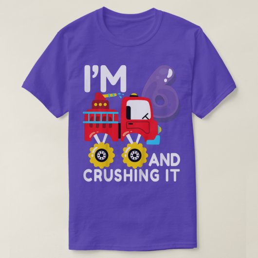 T-shirt Camion de pompiers monstre pour enfants 6e anniver (Design devant)