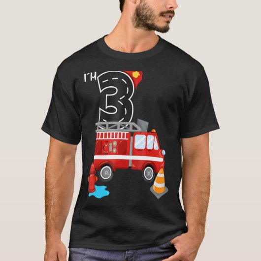 T-shirt Camion d'incendie 3e anniversaire garçon 3 ans pom (Devant)