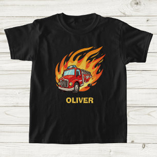 T-shirt Camion d'incendie en peluche entouré de flammes