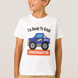 T-shirt Camion Monstre Bleu Prêt à Écraser un Garçon de Ma