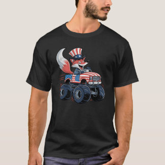 T-shirt Camion Monstre Fox 4 juillet Patriotique États-Uni