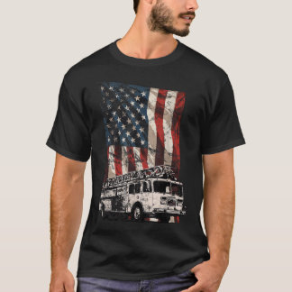 T-shirt Camion pompier américain Drapeau patriotique