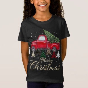 T-Shirt Camion Rouge Avec Buffalo Plaid Et Léopard Noël