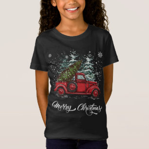 T-Shirt Camion rouge de style vintage avec sapin de Noël
