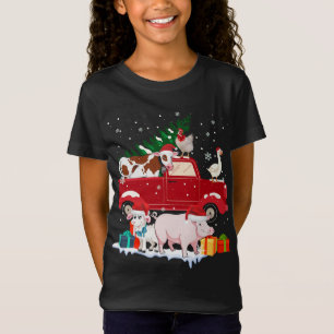 T-Shirt Camion Rouge Joyeux Noël Animaux Aime Ferme Farme