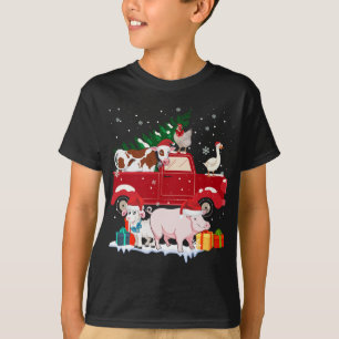 T-shirt Camion Rouge Joyeux Noël Animaux Aime Ferme Farme