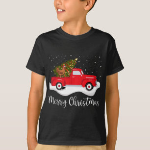 T-shirt Camion Rouge Joyeux Noël Arbre de poulet Noël