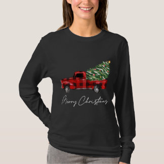 T-shirt Camion Rouge Plaid Noël Joyeux Noël Noël Joyeux No