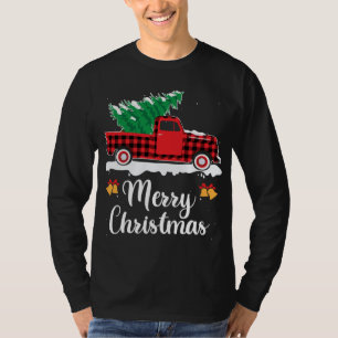 T-shirt Camion Rouge Plaid Transportant Une Fame De Noël A