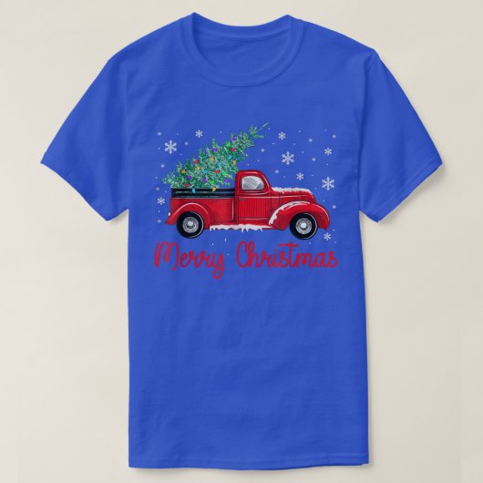 T-shirt Camion rouge ramasser sapin de Noël Light Joyeux C (Design devant)