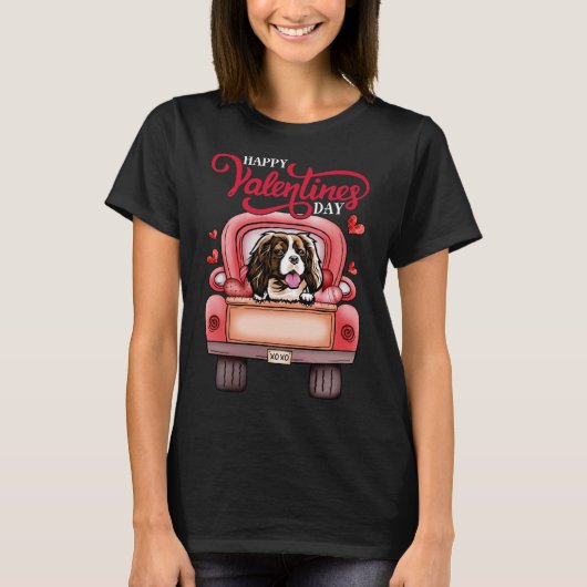 T-shirt Camion Rouge Valentines Cavalier King Charles Span (Devant)