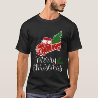 T-shirt Camion Rouge vintage Avec Chemise Arbre De Noël Lo