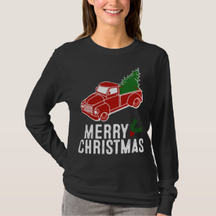 T-shirt Camion rouge vintage avec sapin de Noël
