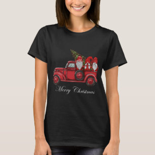T-shirt Camion Rouge vintage Avec Trois Gnomes Joyeux Chri