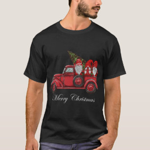 T-shirt Camion Rouge vintage Avec Trois Gnomes Joyeux Chri