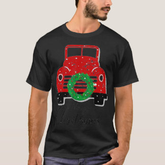 T-shirt Camion Rouge Vintage Drôle Avec Joyeux Arbre De No