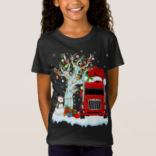 T-Shirt Camion Rouge Xmas Arbre Éclairage Santa Hat Camion