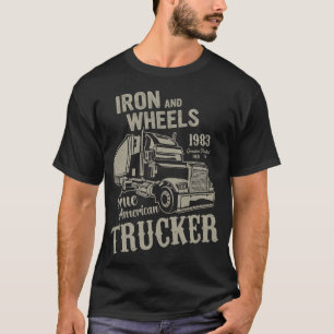 T-shirt Camions américains classiques 1983 Fer et roues
