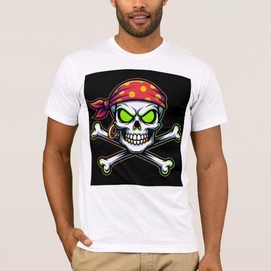 T-shirt Camiseta Bella+Canvas Caveira Pirata Neon Verde (Devant)