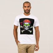 T-shirt Camiseta Bella+Canvas Caveira Pirata Neon Verde (Devant entier)