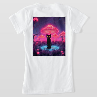 T-Shirt camiseta black cat in the psychedelic world