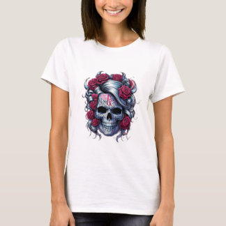 T-shirt Camiseta blanca de calavera con flores rojas