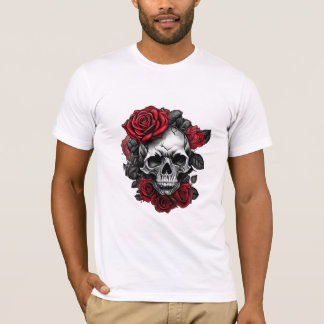 T-shirt Camiseta Caveira com Rosas Vermelhas – Poder e Ele