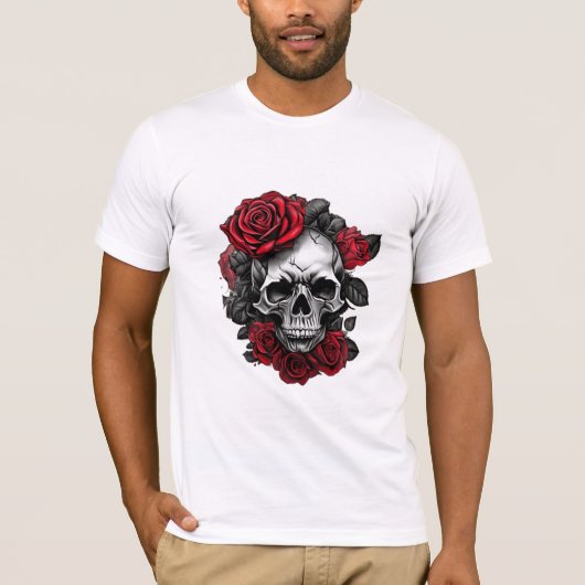 T-shirt Camiseta Caveira com Rosas Vermelhas – Poder e Ele (Devant)