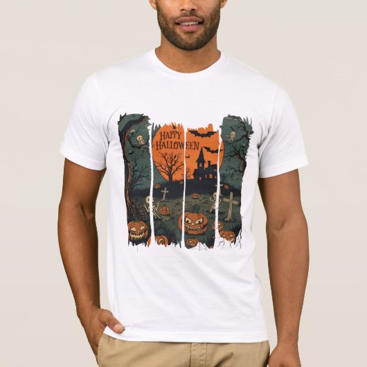 T-shirt Camiseta Happy Halloween Esqueletos Danzantes (Devant)