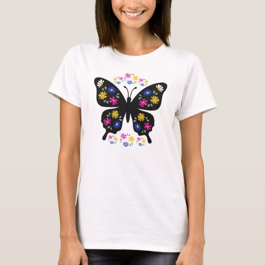 T-shirt Camiseta mariposa con flores multicolor (Devant)