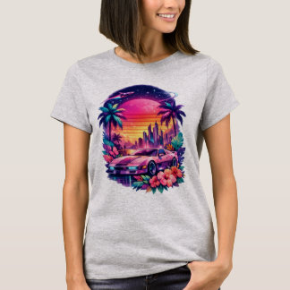 T-shirt Camiseta Mujer Retro Futurista Vaporwave Neon Car