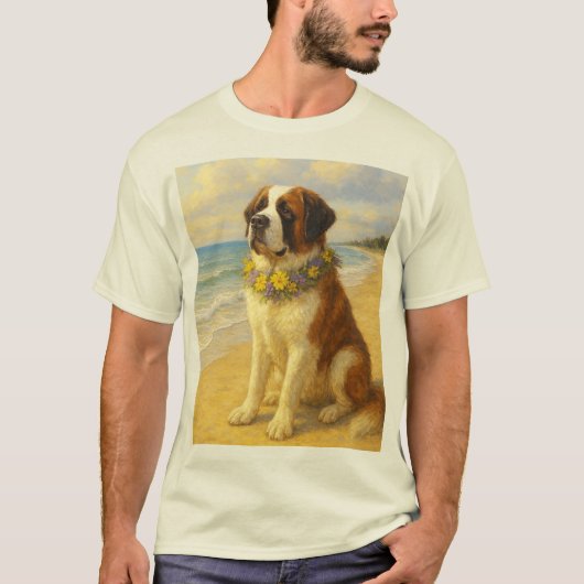 T-shirt Camiseta perro San Bernardo en la playa a pintura (Devant)