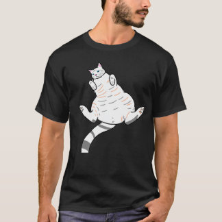 T-shirt Camiseta preta gato branco de barriga pra cima