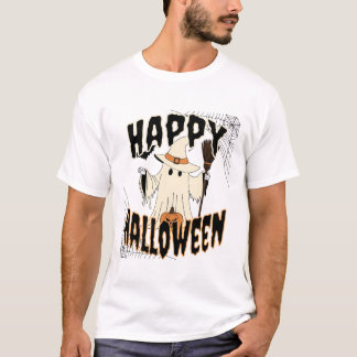T-shirt Camiseta Retro de Fantasma Happy Halloween