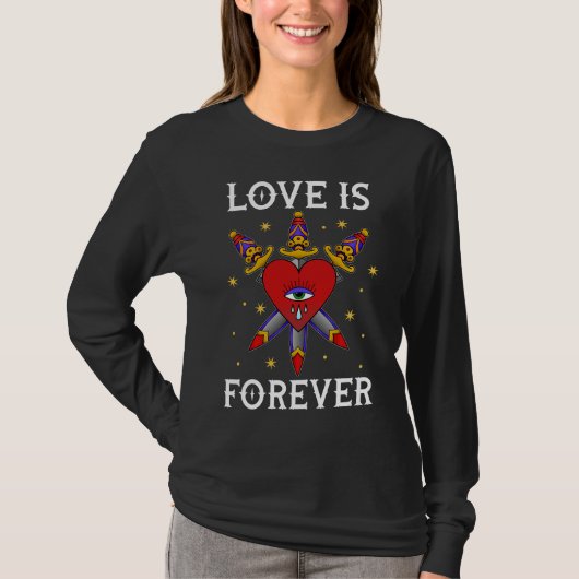 T-shirt Camiseta tatuaje neo tradicional love is forever (Devant)