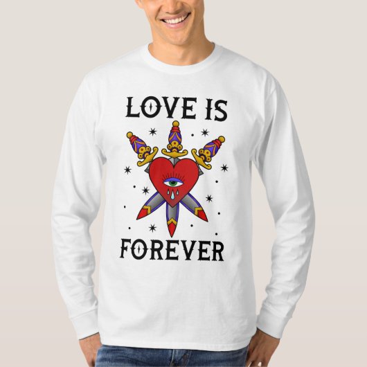 T-shirt Camiseta tatuaje neo tradicional love is forever (Devant)