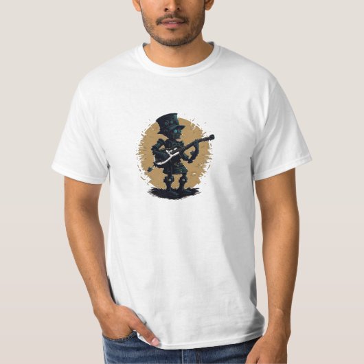 T-shirt Camiseta vintaje cute robot steampunk guitar (Devant)