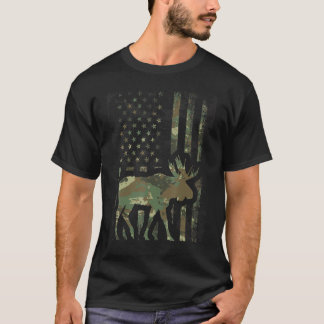 T-shirt Camo American Flag Chasse à l'orignal pour chasseu