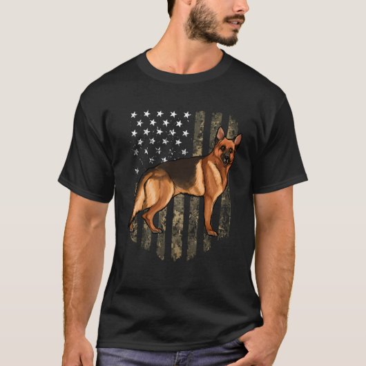 T-shirt Camo American Flag German Shepherd 4th Of July USA (Devant)