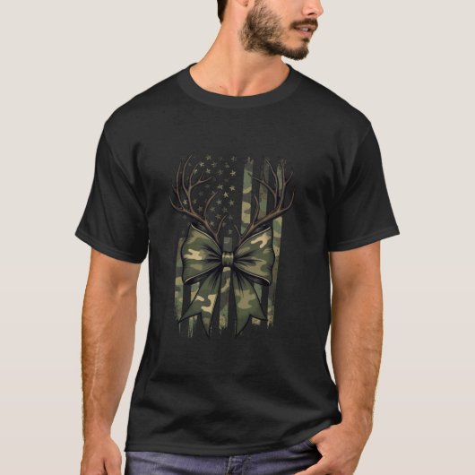 T-shirt Camo Bow Deer Antler drapeau usa Coquette chasse W (Devant)