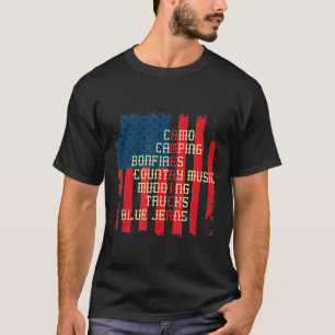 T-shirt Camo Camping Bonfires Country Music Camions Patrio
