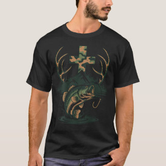 T-shirt Camo de jeunesse Foi Chasse Pêche Croix Pêcheur