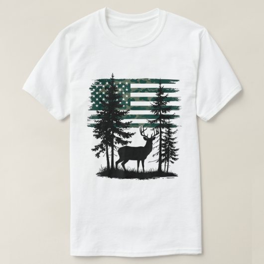 T-shirt Camo Flag Deer Hunting Forest Silhouette Tee (Design devant)